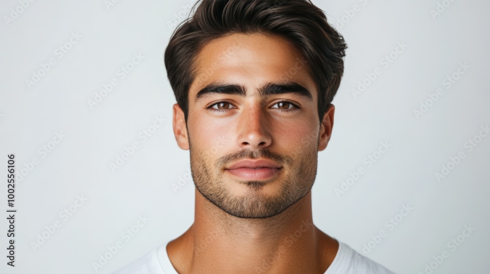 Naklejka premium Intense Male Gaze in Close-Up Shot with Dark Hair