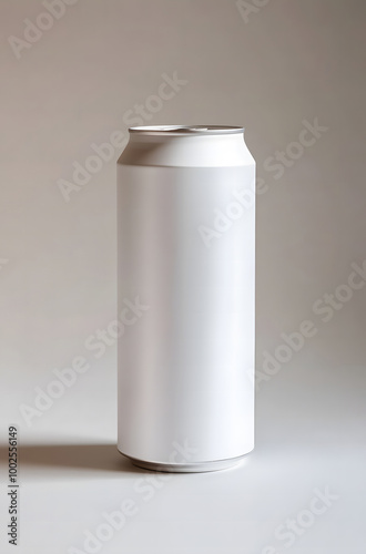 Blank White Aluminum Beverage Can on a Light Grey Background