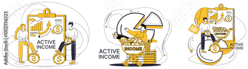 Income vector illustration. Economic development unfolds like tapestry under hands financial architects Finance and economy, like dance partners, move in synchronized harmony Making money is journey