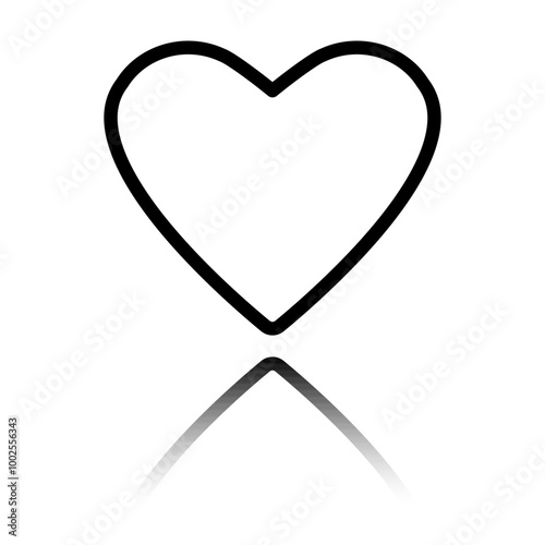 Heart vector simple icon. Flat design. Black icon with mirror reflection. White background