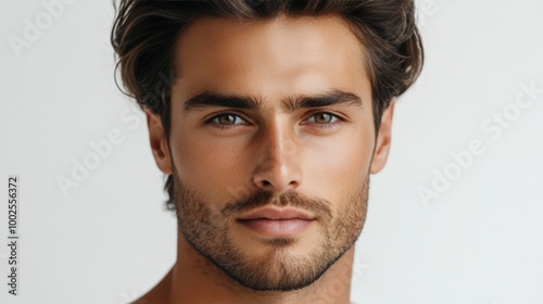 Rugged Male Portrait with Intense Expression and Dark Hair