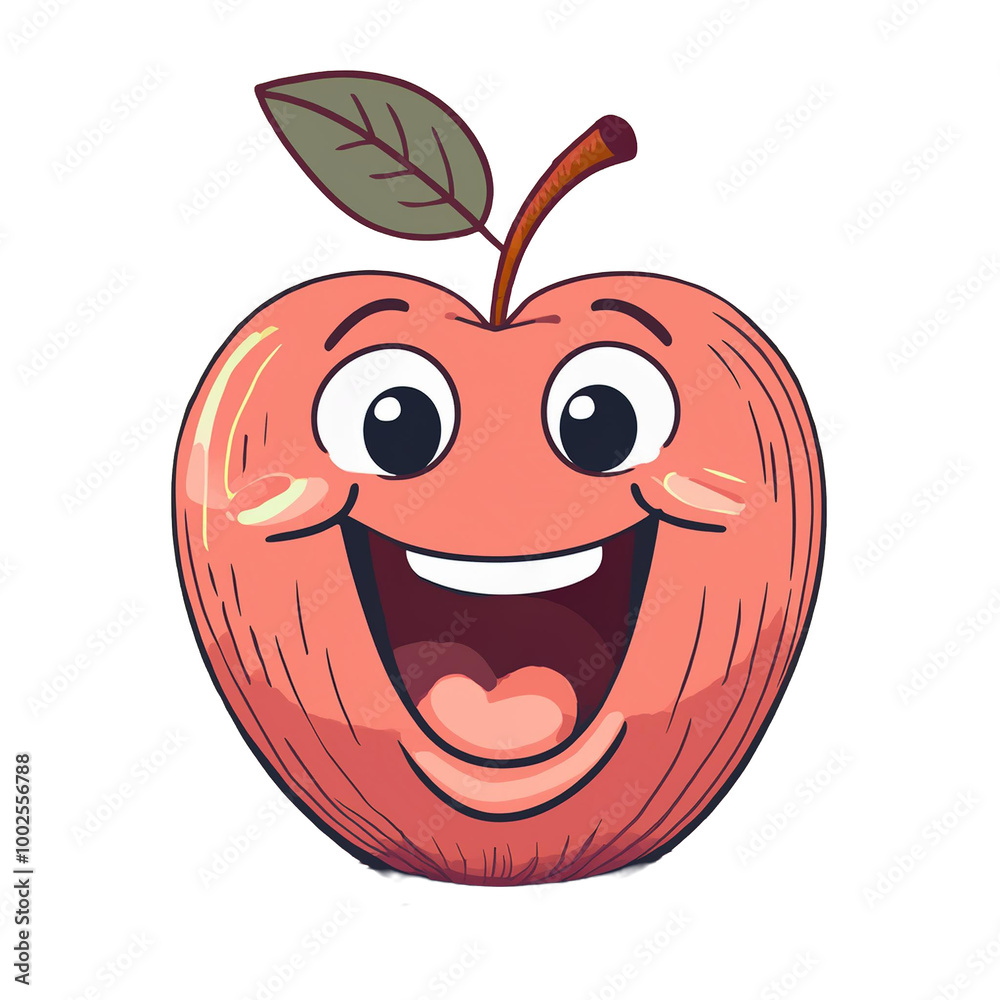 Obraz premium Smiling red apple fruit art illustration, AI generated