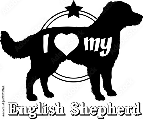 English Shepherd dog silhouette, i love my dog, dog, dog breeds, logo, vector, monogram, silhouette, logo design, animal, illustration, mammal, icon, sign, design, black, wild, 