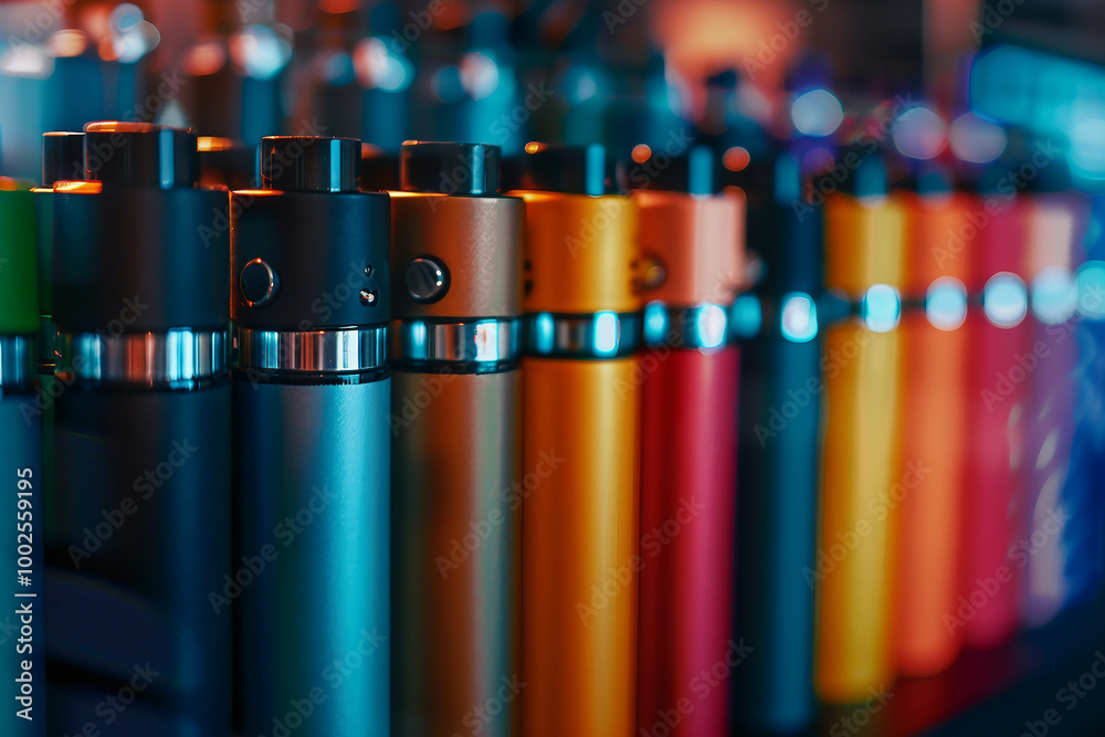 Promotion of electronic cigarette vape unhealthy habit lifestyle, vibrant colorful Generative AI photo Promotion of electronic cigarette vape unhealthy habit lifestyle, vibrant colorful Generative AI photo