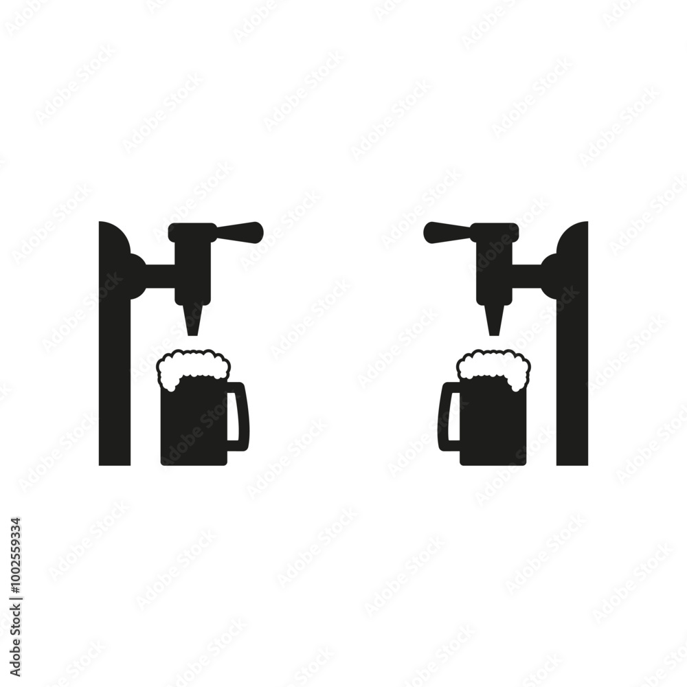 Beer pump with tap and handle. Pouring in beer mug. Vector illustration on white background. Beer pump with tap and handle. Pouring in beer mug. Vector illustration on white background.