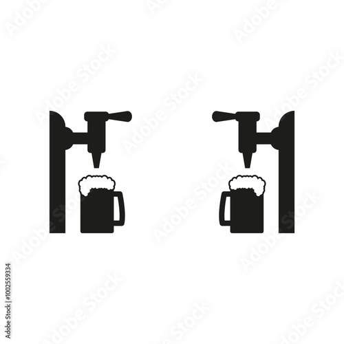 Beer pump with tap and handle. Pouring in beer mug. Vector illustration on white background.