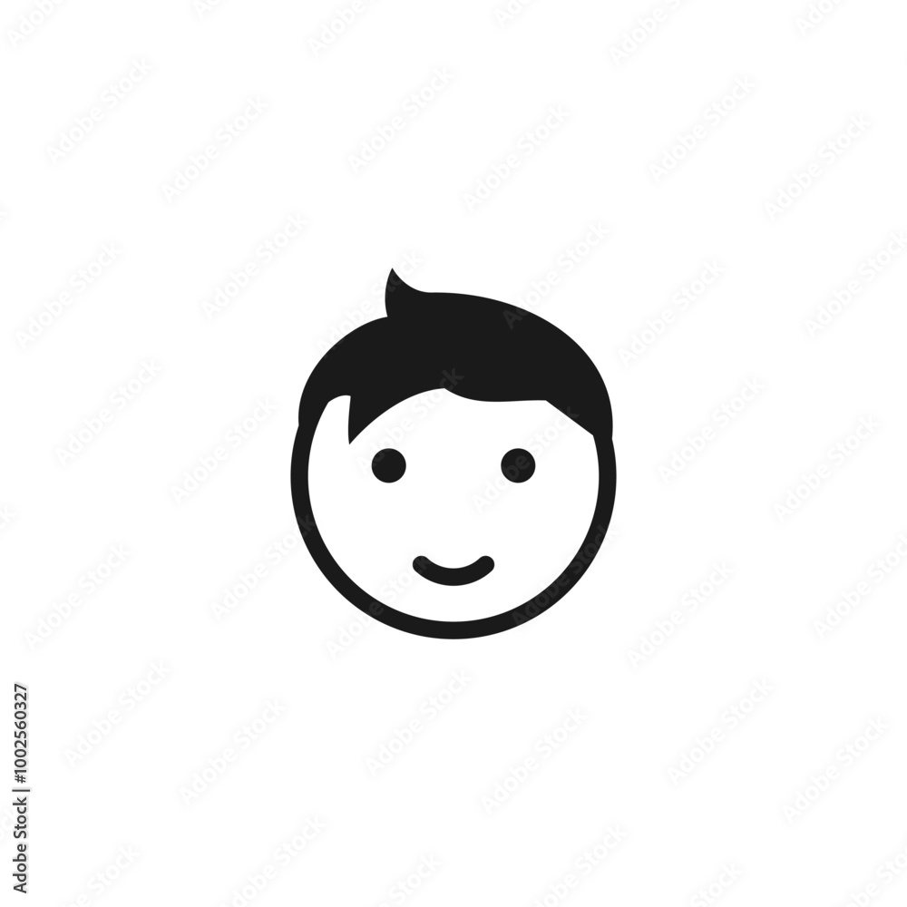 Child icon. Head of a cheerful boy with a smile. Simple minimal vector sign on white background.