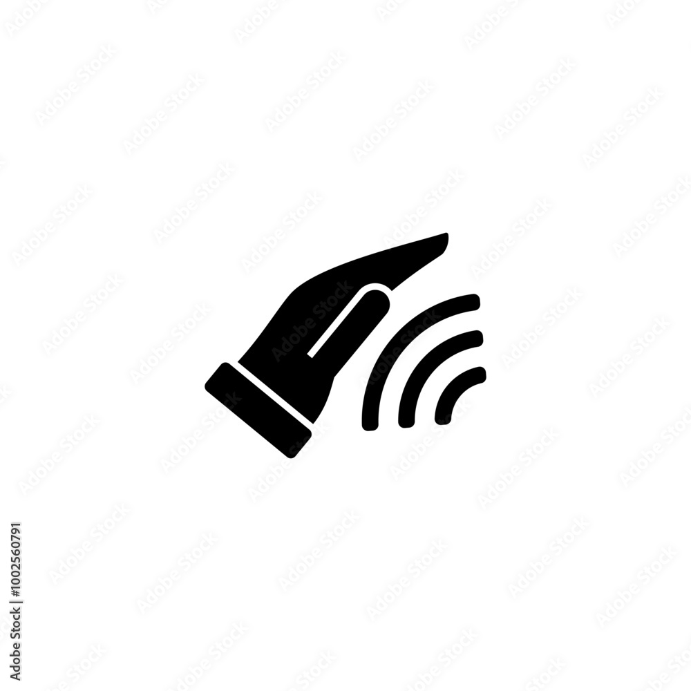 Sensor icon. Hand with sensory waves. Vector symbol on white background.