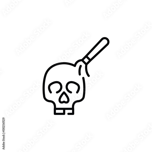 Skull with brush icon. Simple archaeology skull cleaning icon, symbolizing excavation and artifact restoration. Perfect for educational, scientific web designs, research materials. Vector illustration