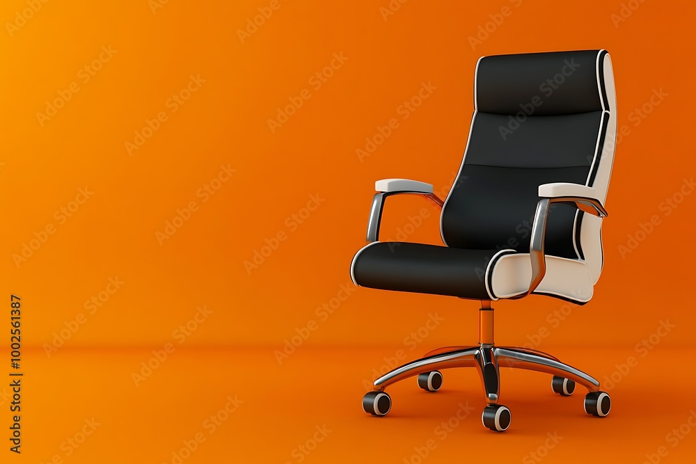Modern office chair near orange coral wall indoors. Space for text Modern office chair near orange coral wall indoors. Space for text