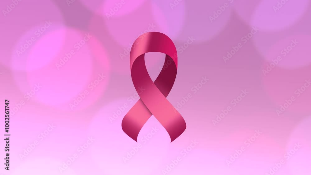 Breast Cancer Awareness Pink Ribbon On Abstract Blurred Lights Background Loop