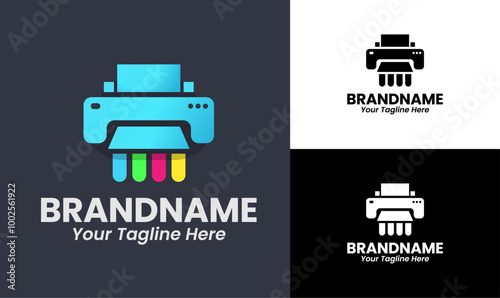 Colorful Printer Logo Design Template with Gradient Design Minimalist Printer Icon
