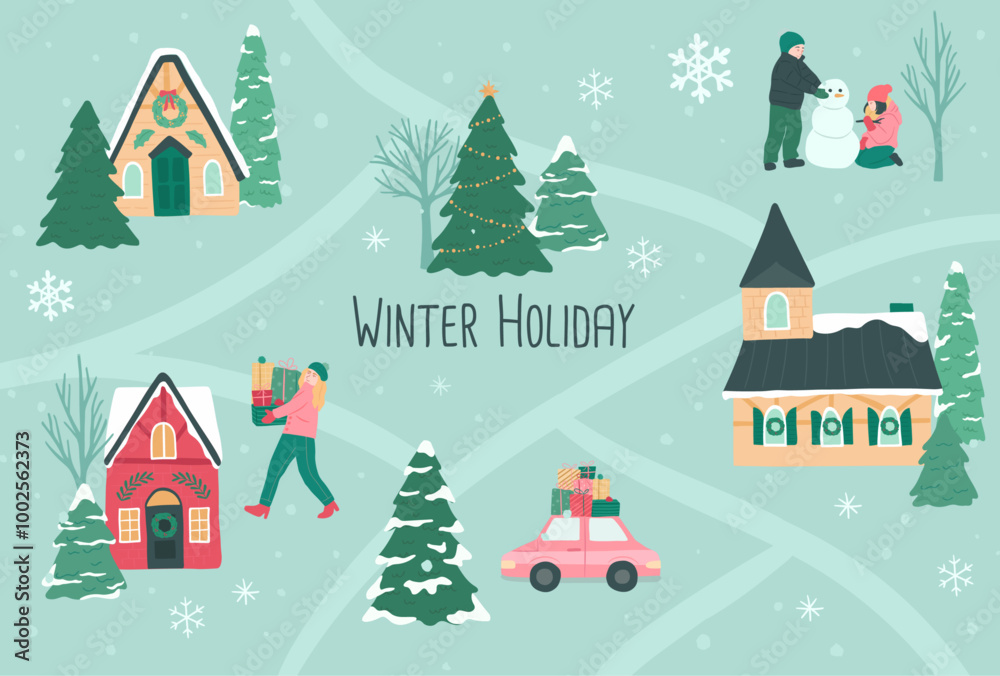 Winter Holiday Christmas map vector illustration Winter Holiday Christmas map vector illustration