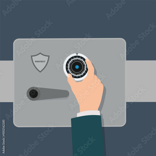 Hand turning secret dial of money safe vector illustration