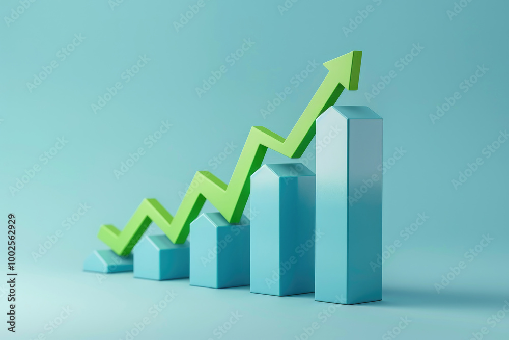 a histogram with a green arrow going up symbolizing business growth a histogram with a green arrow going up symbolizing business growth