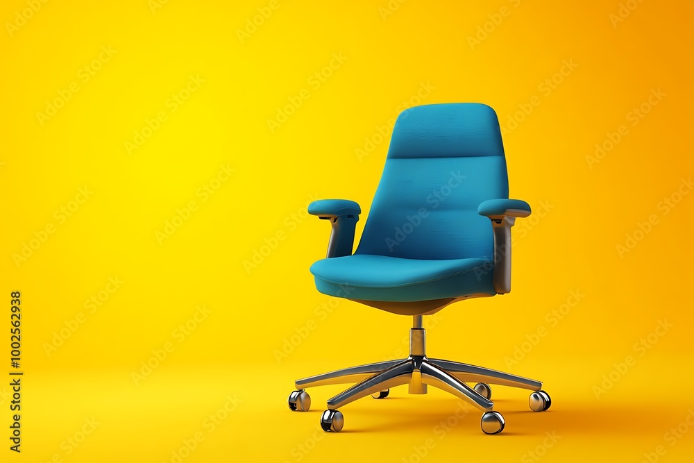 Modern office chair on yellow background. Space for text Modern office chair on yellow background. Space for text