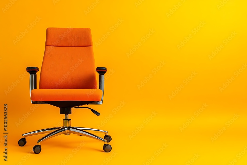 Modern office chair on yellow background. Space for text Modern office chair on yellow background. Space for text