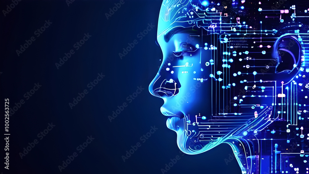 Visually represent the flow of data or light in the form of a human, Add digital patterns or flows around the head to make it look like the AI is understanding human thoughts. Visually represent the flow of data or light in the form of a human, Add digital patterns or flows around the head to make it look like the AI is understanding human thoughts.