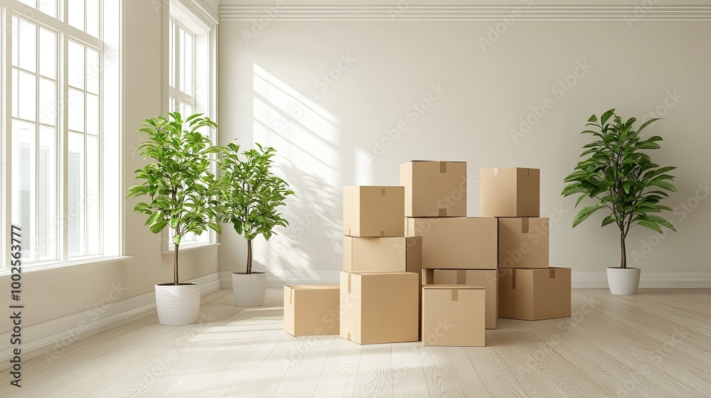 Couple Moving Into New Home with Boxes Couple Moving Into New Home with Boxes