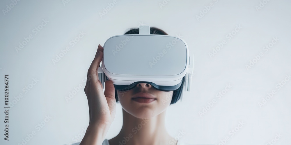 Person experiencing virtual reality with headset, exploring immersive technology and engaging in futuristic digital environments. Person experiencing virtual reality with headset, exploring immersive technology and engaging in futuristic digital environments.