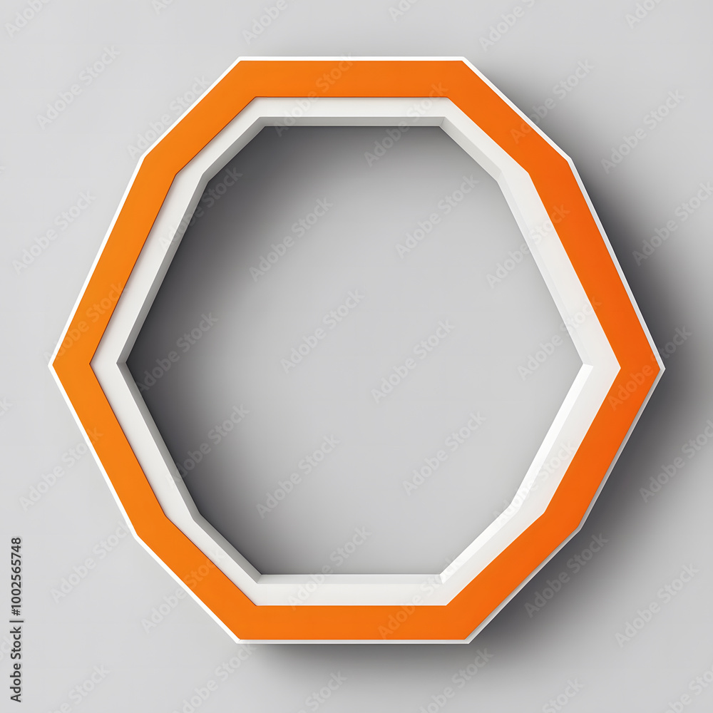Minimalist 3D Hexagonal Frame with Orange Border on Grey Background Minimalist 3D Hexagonal Frame with Orange Border on Grey Background