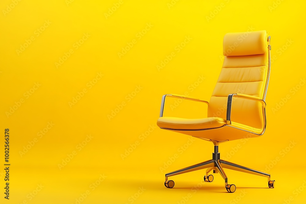 Modern office chair on yellow background. Space for text Modern office chair on yellow background. Space for text