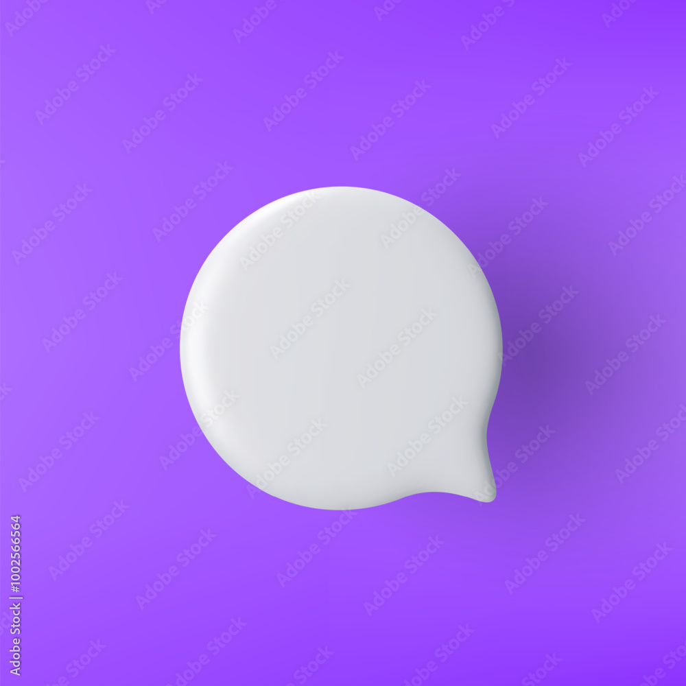 3D white round speech bubble icon on a purple background. 3D white round speech bubble icon on a purple background.