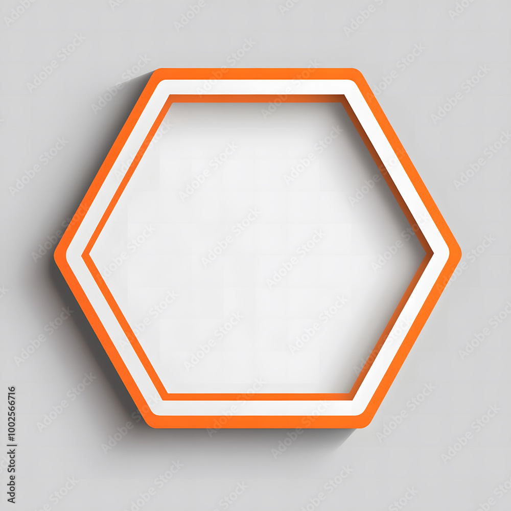 Minimalist 3D Hexagonal Frame with Orange Border on Grey Background