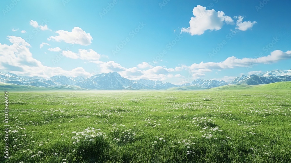 An expansive empty grass field stretches out under a clear blue sky, creating a tranquil and open landscape. An expansive empty grass field stretches out under a clear blue sky, creating a tranquil and open landscape.