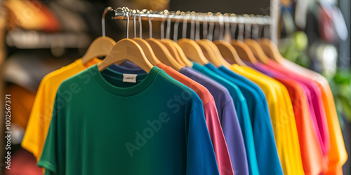 Colorful T-Shirts on Display at a Clothing Store