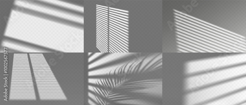 Light effect shadow overlay from window blind set isolated transparent background.