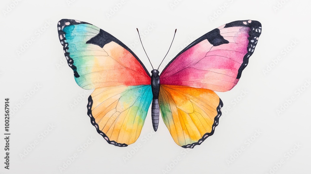 Fototapeta premium A vibrant illustration of a butterfly showcasing an array of colors, perfect for nature-themed projects and decorations.