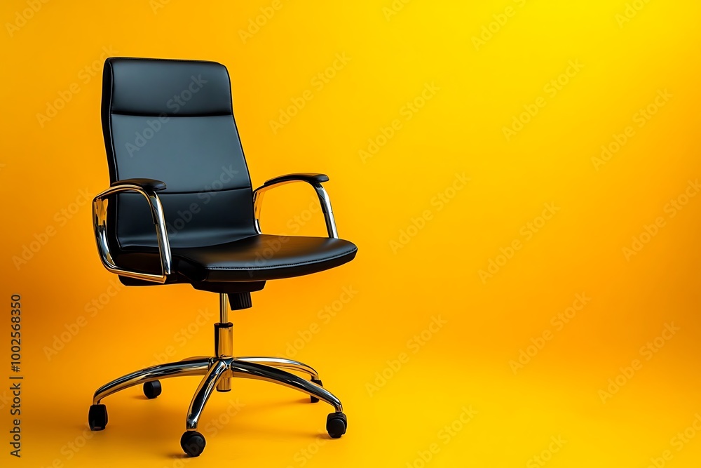 Fototapeta premium Modern office chair on yellow background. Space for text