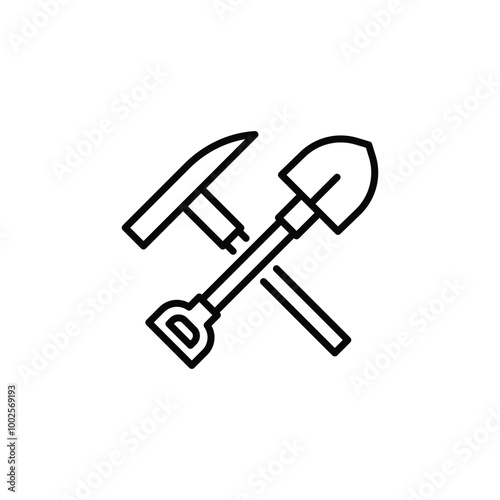 Archaeology tools icon. Outline of essential excavation tools, commonly used in archaeological digs. Ideal for projects related to history, archaeology, and excavations. Vector illustration