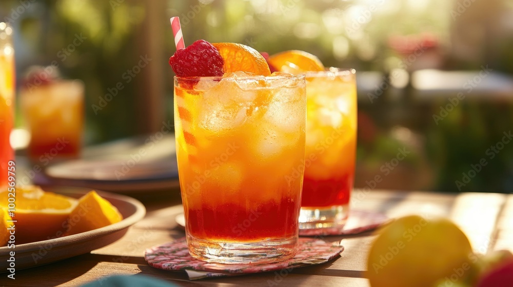 Refreshing Orange and Red Mocktail in Sunlight Refreshing Orange and Red Mocktail in Sunlight