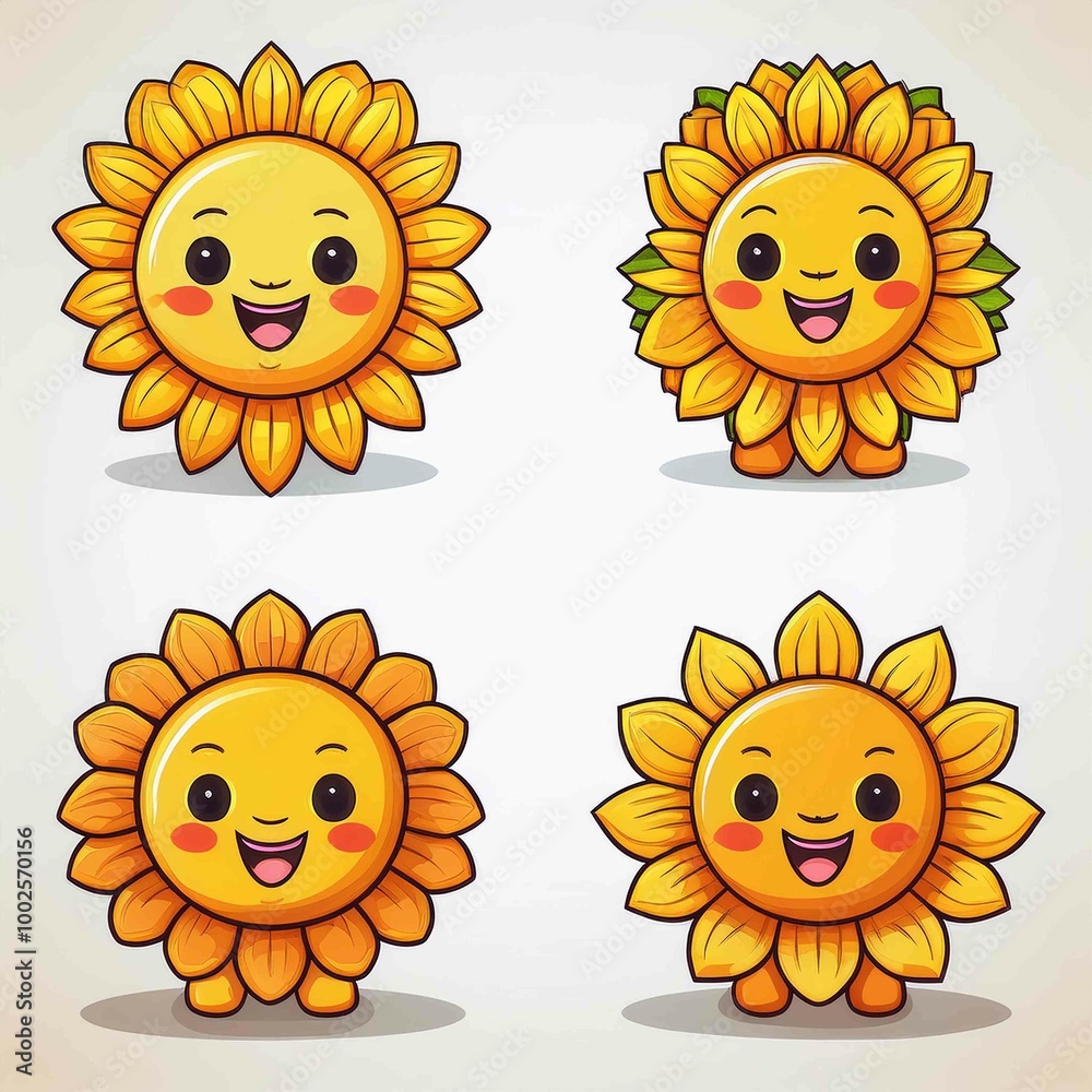 set of sunflower mascots vector set of sunflower mascots vector