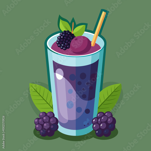 Chilled Berry Smoothie with Strawberries and Fresh Mint on Green Background