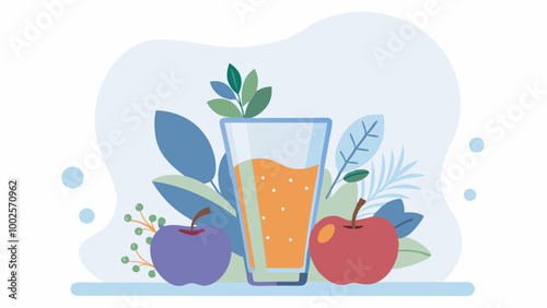 Freshly Squeezed Juice in a Glass with Apples and Natural Ingredients