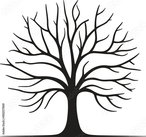 tree without leaves  transparent background, Black silhouette of a tree