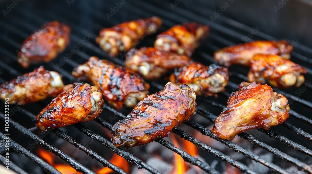 Chicken wings cooked over a grill Chicken wings cooked over a grill