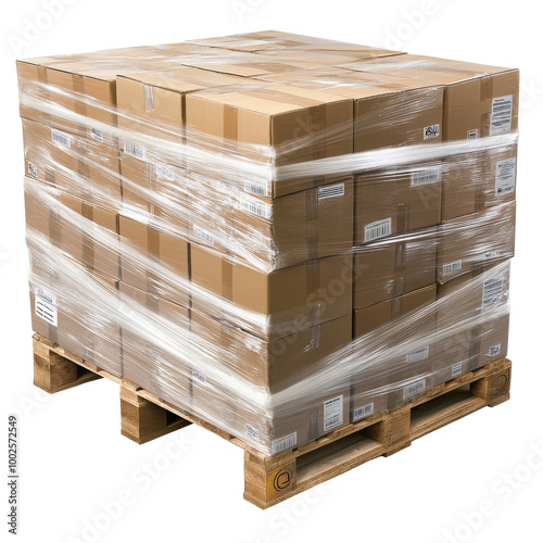 Cardboard boxes on a secured pallet