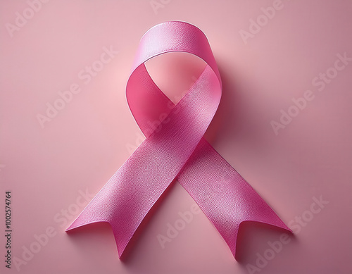 Obraz na płótnie A simple and elegant pink ribbon arranged in a loop against a soft pink background, symbolizing breast cancer awareness and solidarity. w salonie