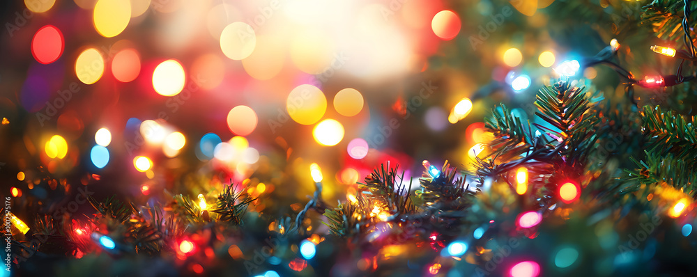 Festive Holiday Lights on Christmas Tree with Bokeh Effect Festive Holiday Lights on Christmas Tree with Bokeh Effect