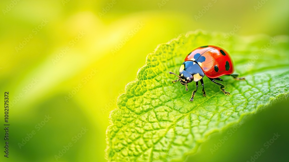 Ladybug on Leaf against Green Background Ladybug on Leaf against Green Background