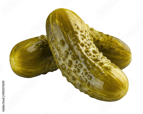 Freshly pickled cucumbers resting on a clean white surface ready for culinary creations photo