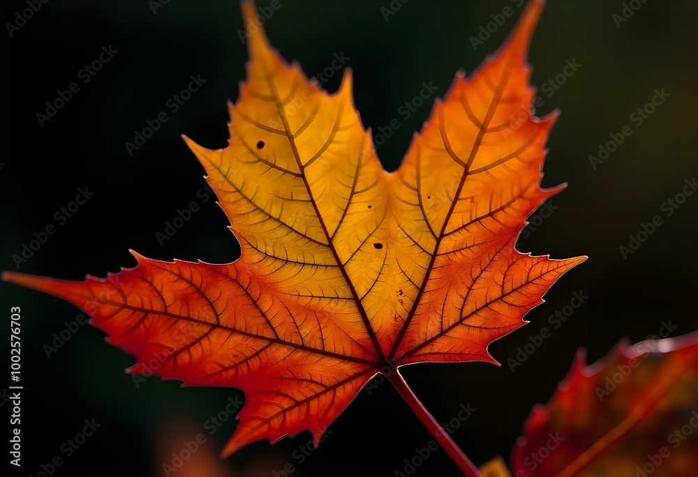 Macro View Autumn Leaf Orange Foliage Warm Textures Intricate Veins of Leaves