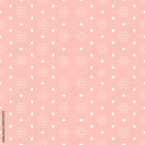 Seamless pink geometric pattern with white star motifs