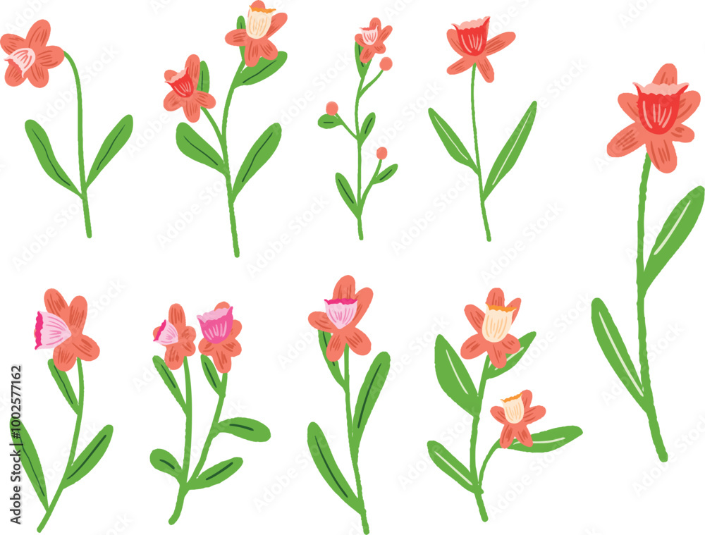 Collection of Red Flower Florals and Leaves Vector Elements Collection of Red Flower Florals and Leaves Vector Elements