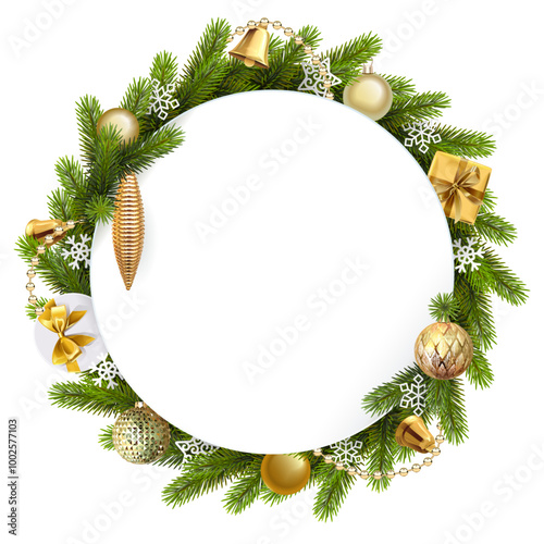 Vector Christmas Blank Round with Golden Decorations
