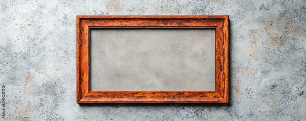 Fototapeta premium A wooden frame displayed against a textured wall, perfect for showcasing art or photography in a stylish setting.